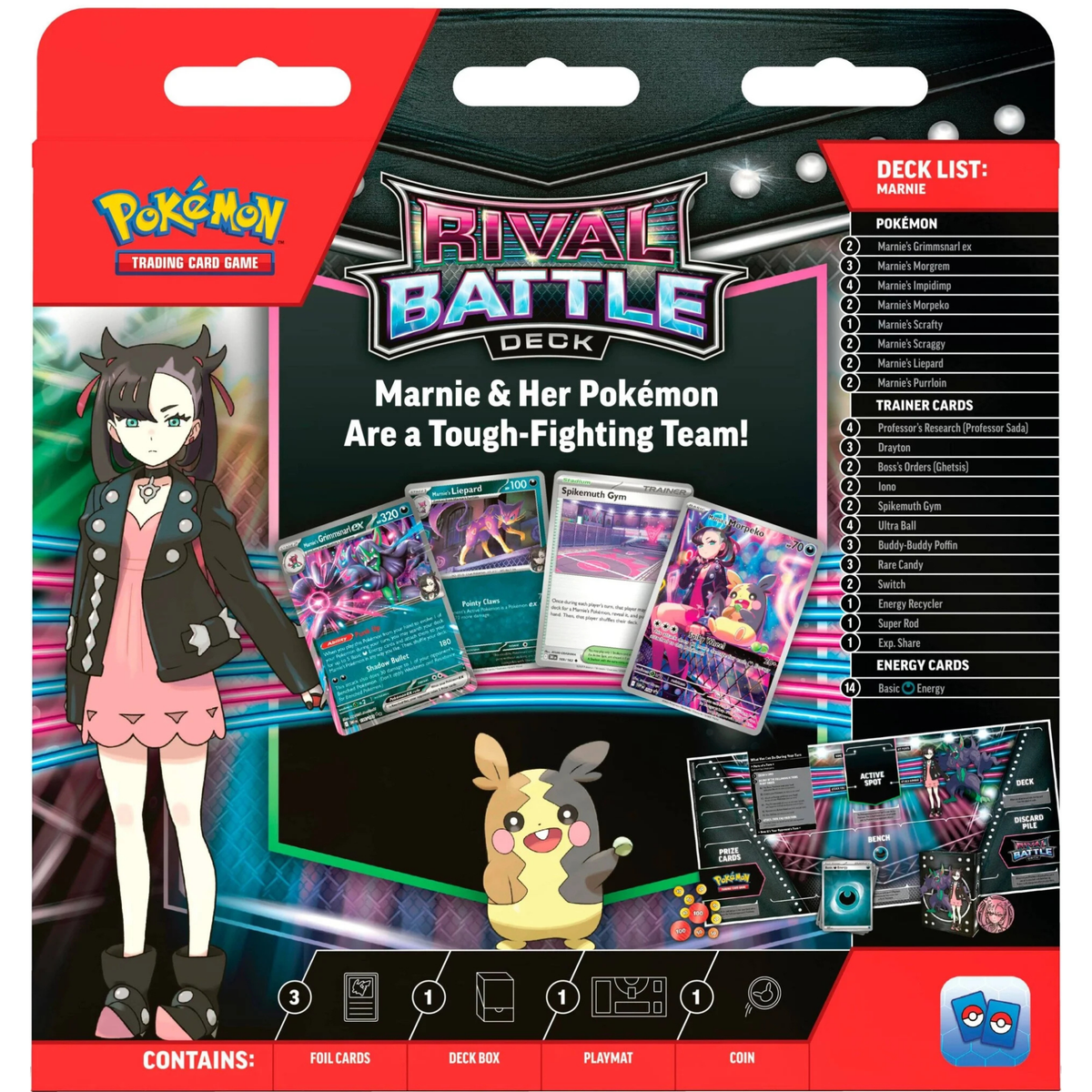 Rückseite des Marnie Rival Battle Decks – Deckliste, Spielinhalte und Strategieübersicht