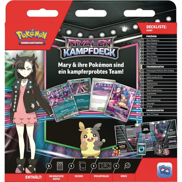 Rückseite des Pokémon Kampfdecks Mary – Deckliste, Spielinhalte und Strategiehinweise