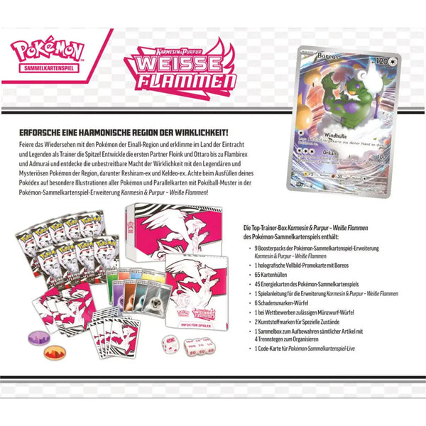 Spielanleitung, Promokarte und Boosterpacks aus der Top-Trainer-Box Weiße Flammen