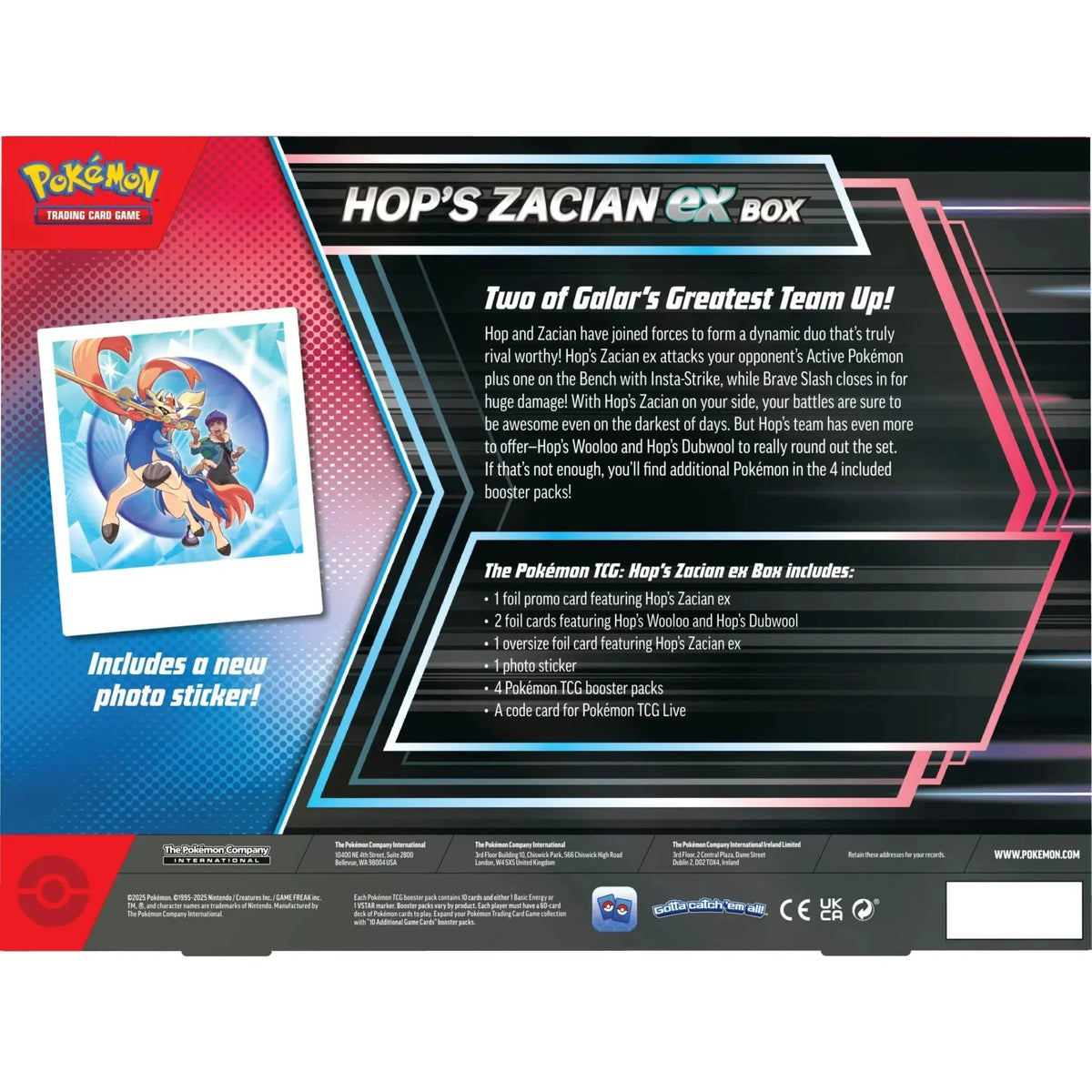 Pokemon Hop's Zacian ex Box Englisch Rückseite