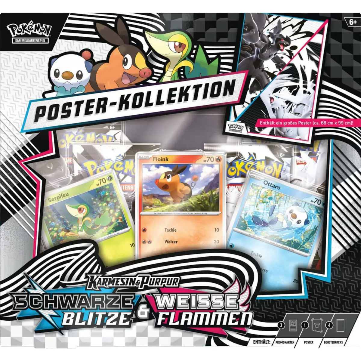 Pokémon Schwarze Blitze & Weiße Flammen Poster‑Kollektion – Vorderseite der Box mit Promokarten