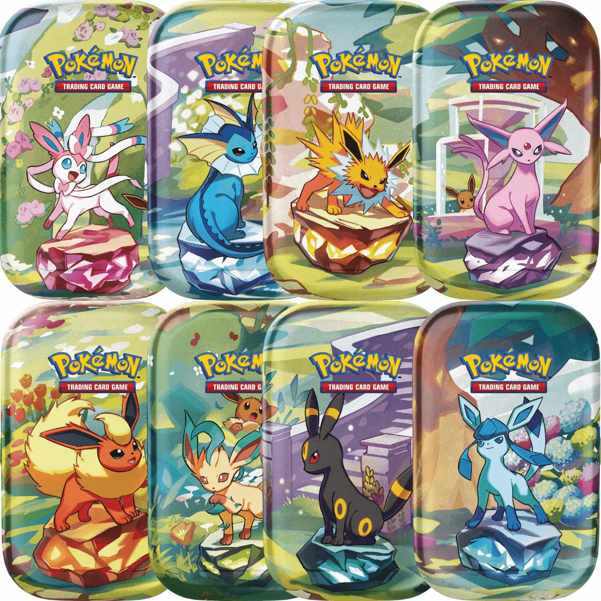 Pokemon Prismatische Entwicklungen Feelinara, Aqauana, Blitza, Psiana, Flamara, Folipurba, Nachtara, Glaziola Mini Tin Deutsch